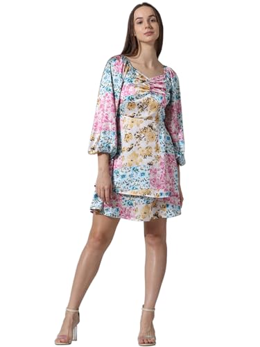 ONLY Women Printed Polyester Above Knee Multicolor Tiered Dress