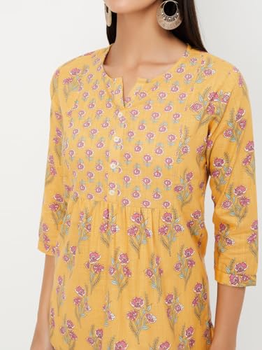 Max Women Floral Print A-line Kurti(Yellow_L)