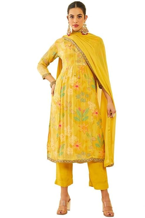 Soch Women's Crepe Suit Set (EWS4CD20484A_Mustard