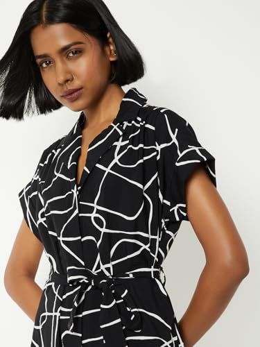 Max Women Printed Midi Dress (Black_S)
