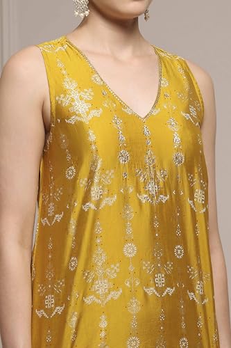 Biba Women Yellow Viscose Blend A-Line Printed Garara Suit Set_30