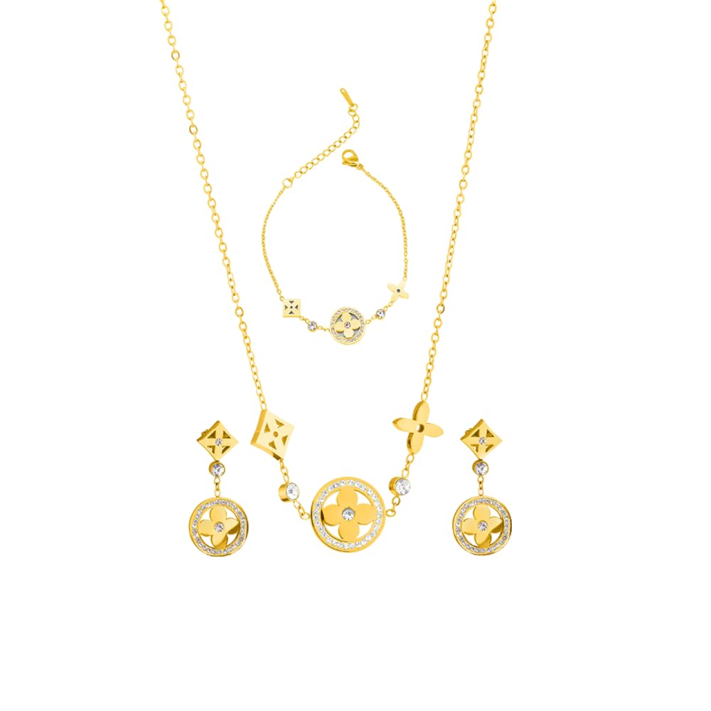 PALMONAS Zircon-Studded Floral Necklace & earring Jewellery Set For Women - Gift For Women & Girls