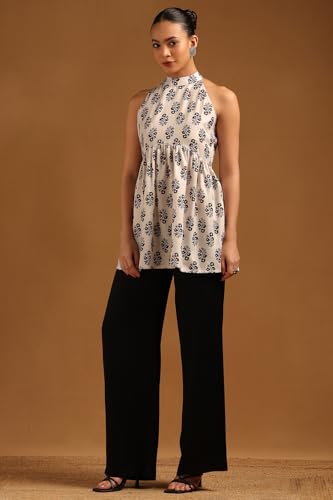 Soch Womens Off White Linen Floral Tunic