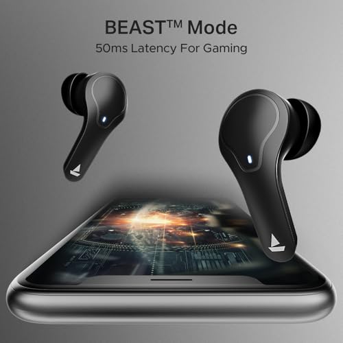 boAt Airdopes Plus 311, Glass Design, ENx Tech, Fast Charge, 50 Hrs Battery, Stream Ad Free Music via App Support Bluetooth Earbuds, TWS Ear Buds Wireless Earphones with mic (Charcoal Black)