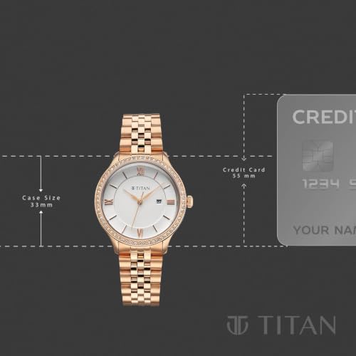 Titan Purple Prestige Quartz 3 Hands + Date Round White Dial, Rose Gold Stainless Steel Strap Watch for Women - 95247WM01