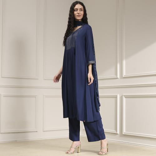 Biba Women's Rayon Kurta Set (SKDVINWIN30842AW25BLU_Blue