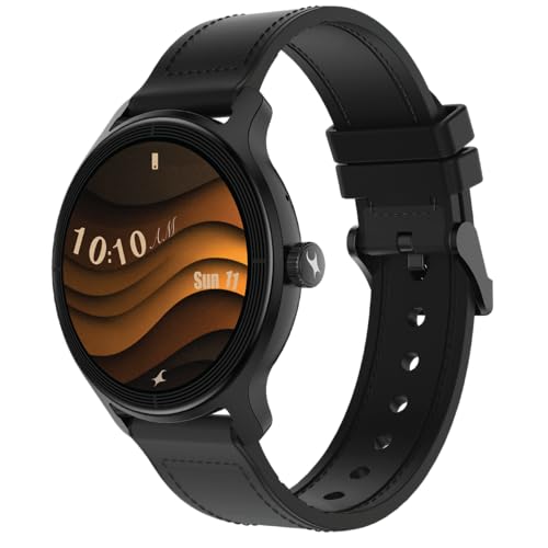Fastrack Sleek 1.32" AMOLED 42mm Round Display Smart Watch with Hybrid Strap, QR Hub, BT Calling, SPO2, Hotkey, Functional Crown, IP68 Water Resistant Upto, 5 Days Battery Life - Onyx Black