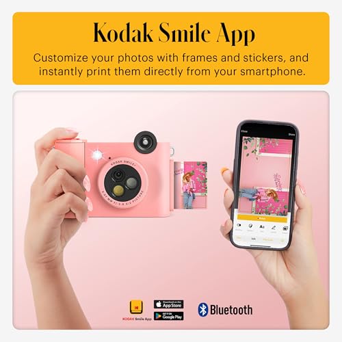 Kodak Smile+ 2-in-1 Digital Instant Print Camera & Photo Printer Gift Bundle + Case + Zink 2x3 Sticky Back Photo Paper 20pk + Album + Sticker Sets + Sticker Frames + Hanging Frames + Markers - Pink