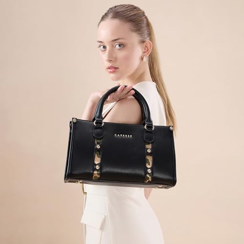 Caprese Chelsea Medium Satchel Bag for Women | Elegant Multi-Compartment Office Handbag with Adjustable & Detachable Strap | Shoulder & Crossbody Sling Bag with Zipper Closure (Black)