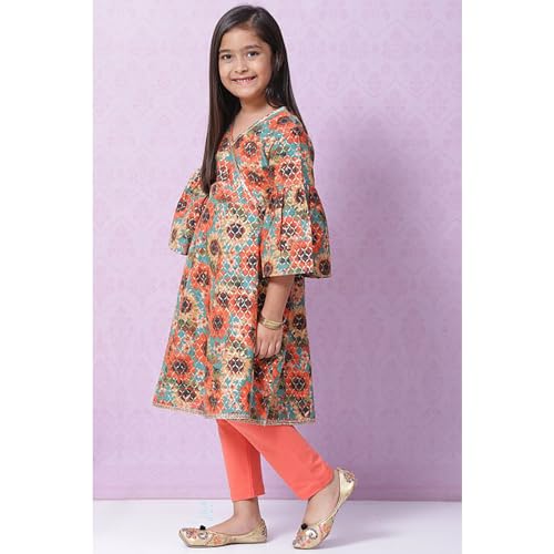 BIBA Girls Cotton Straight Printed Suit Set(KW5062E_9_Green)