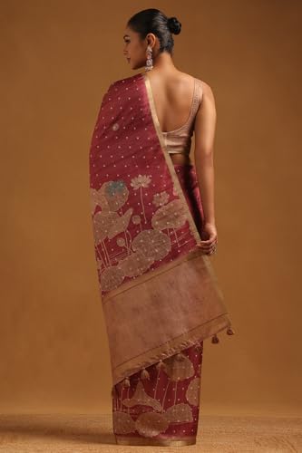 Soch Womens Onion Pink Tussar Botanical Saree