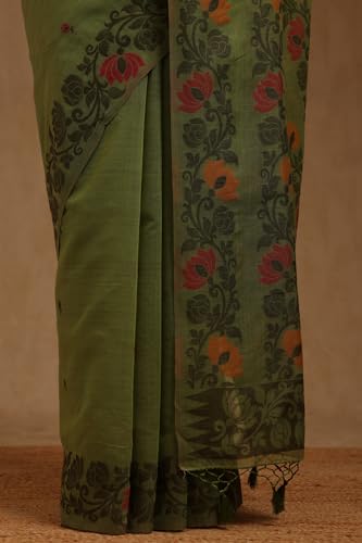 Soch Womens Green Chanderi Woven Design Saree