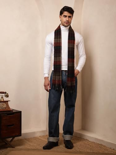 Ravaiyaa - Attitude is everything Men's Brown Checked Pattern Reversible Winter Wool Scarf, Muffler 72"x14" Inch