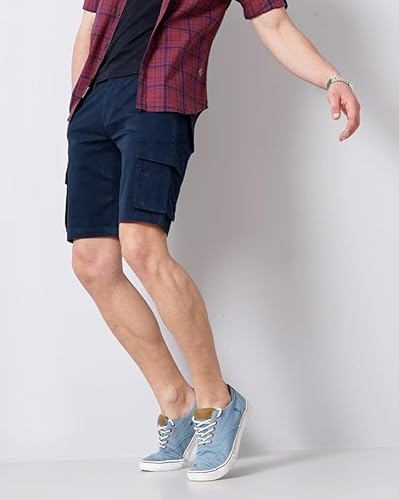 British Club 100% Cotton Cargo Shorts with Pockets | Adjustable Waistb& | Multiple Pockets | Lightweight & Breathable Fabric | Comfortable Everyday Wear | Durable & Functional Design | Dark Blue 38