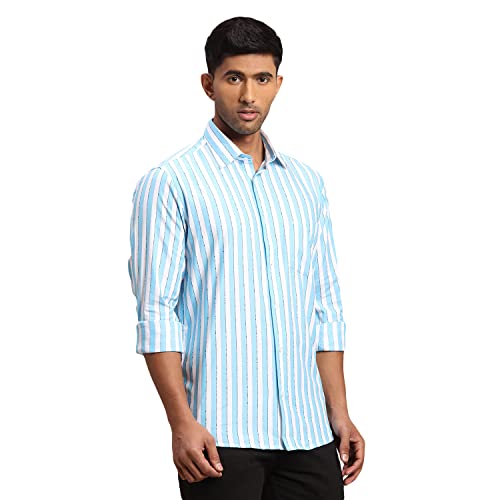 Color Plus Men's Full Sleeve Tailored Fit Medium Blue Casual Shirt