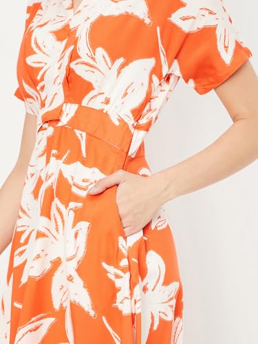 Max Women's Cotton Modern Midi Dress (MDDRS46004_Orange