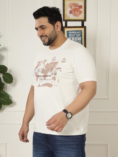 JOHN PRIDE Plus Size Men Regular Fit Printed Short Sleeves Off White Round Neck Stretchable T-Shirt (JPTSR32462_8XL_Off White)