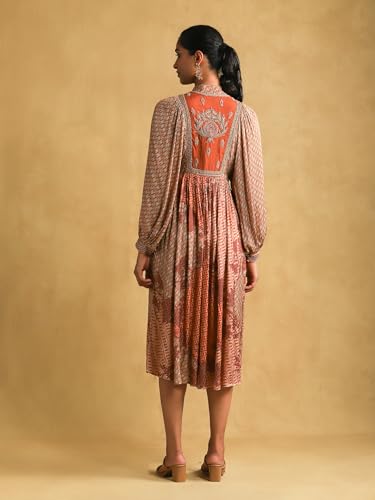 Ritu Kumar Rust Micro Print Embroidered Dress