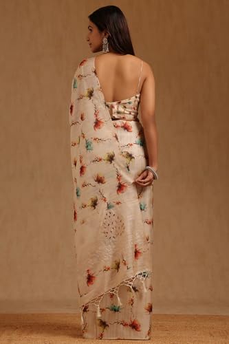 Soch Womens Cream Tussar Floral Printed Saree