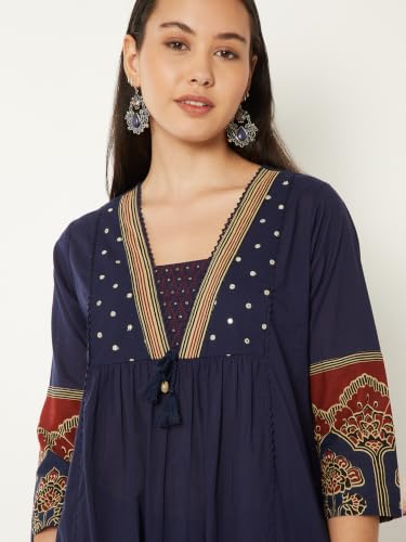 Max Women Printed A-line Kurta Set(Blue_S)