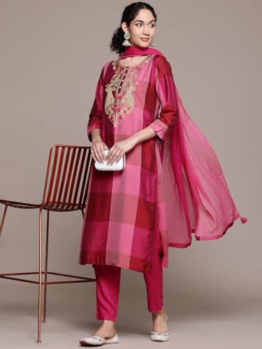 Aarke Ritu Kumar Fushia Rehan Round Neck Kurta With Pant And Dupatta