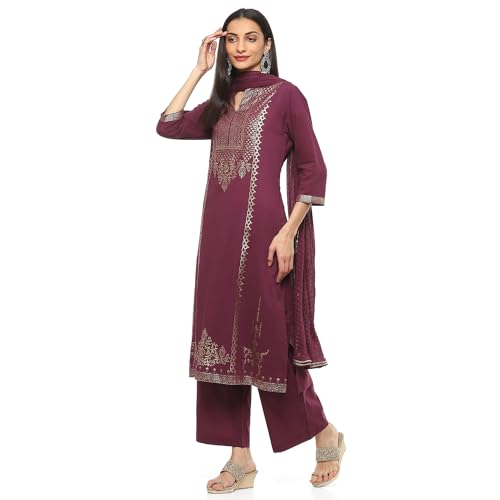 Biba WOMEN PRINTED RELAXED SALWAR KURTA DUPATTA(SKDSKD7028E_WINE_36)