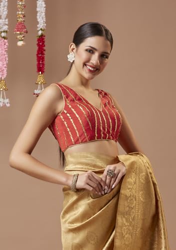 SALWAR STUDIO Red Georgette Sleeveless Readymade Blouse