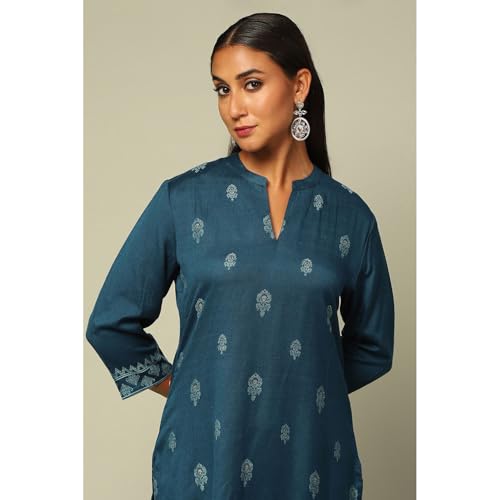 Rangriti Women's Acrylic Kurta Set (WNTRWR20257AW24BLU_Blue