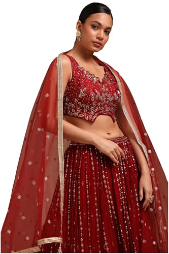Soch Womens Maroon Viscose Embroidered Lehenga Choli With Cutdana