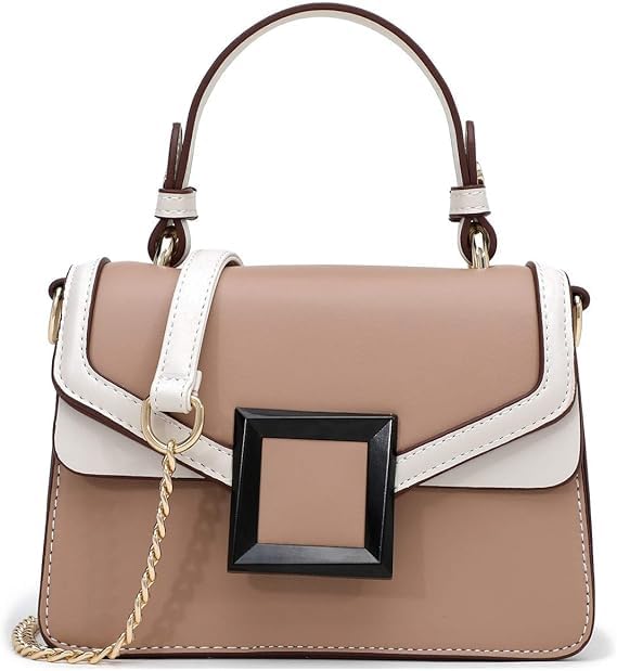 Diva Dale Women's Handbag | Elegant Faux Leather Shoulder Bag with Stylish Buckle & Gold Chain Sling | Trendy Crossbody Purse for Women – Beige & White (Peach)