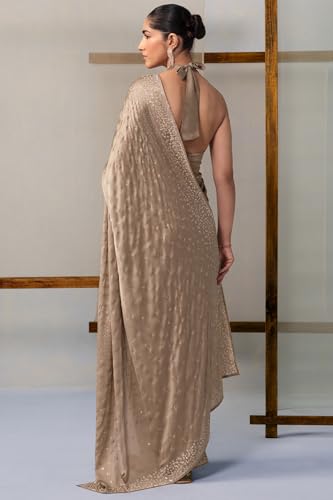 Soch Womens Beige Crepe Embellished Saree