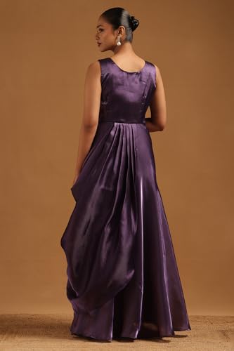 Soch Womens Purple Tissue Embellished Gown with Mirror Work