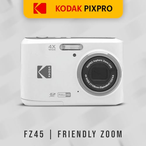 Kodak PIXPRO FZ45 Friendly Zoom Digital Camera (White) Bundle with 32GB Memory Card, Travel Organizer and Storage Case, Alkaline Batteries, and SD Reader (5 Items)