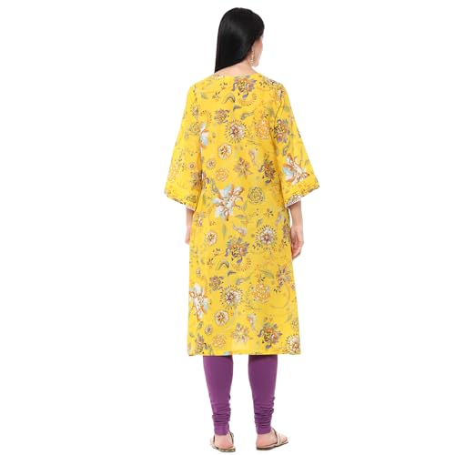 BIBA Women Cotton Straight Kurta (CHINTZPOPCOLLECTION20227SS24YEL_Yellow