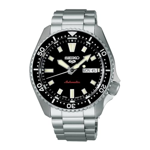 Seiko SRPL85K1 5 Sport Stainless Steel Automatic GMT Watch for Men, 42 mm Case Size, Black/Silver