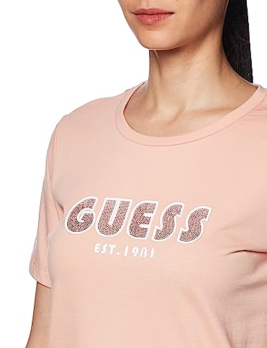 GUESS Women Coral Printed Round Neck Short Sleeves T-Shirt
