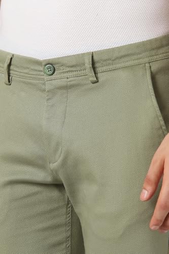 Men Green Textured Slim Fit Casual Trousers