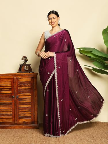 Meena Bazaar Women's Chinon Saree | Premium Traditional Saree | Wedding Guest, Festive & Celebration Saree