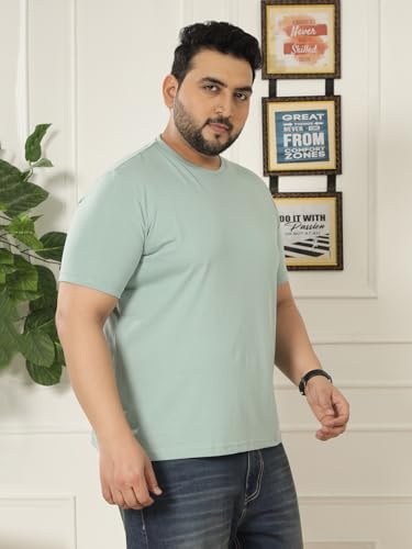 JOHN PRIDE Plus Size Men Regular Fit Solid Short Sleeves Green Round Neck T-Shirt (JPTSR3501X_7XL_Green)