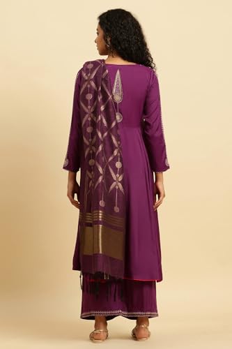 W for Woman Purple Anarkali Festive Kurta, Parallel Pants and Dupatta Set_24AUWS19526-220316_2XL