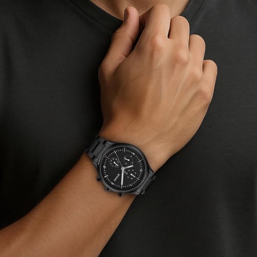 Titan Neo Quartz Multifunction Black Dial Black Stainless Steel Strap Watch for Men - NT1803NM01