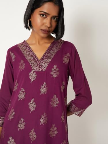 Max Women Printed Straight Kurta (Purple_XXL)