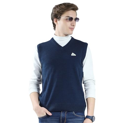 Monte Carlo Men's Regular Fit Pullover | Solid Pattern | Pull On Closure with Sleeveless V Neck Winter Pullover for Men's Blue M (Pack of_1)