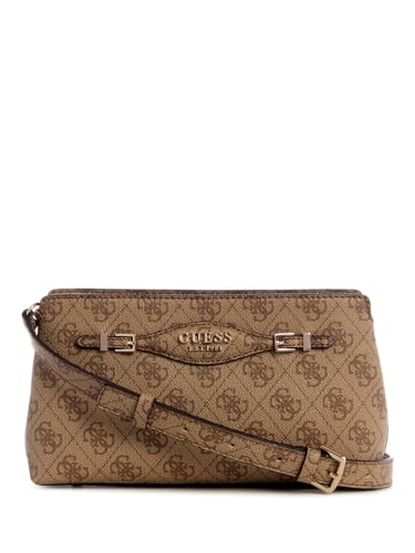GUESS Latte Logo Printed Katya Top Zip Crossbody Bag