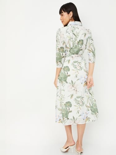 Max Women's Pure Cotton A-Line Midi Dress (DTI3701A_Green