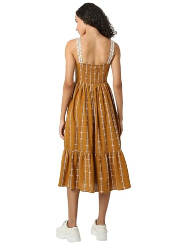 VERO MODA Women Geometric Print Black Viscose Midi Length Fit and Flare Dress