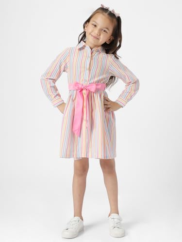 nauti nati Cotton Nautinati Girls' Round Neck Striped Casual Dress Knee-Length NN321-528_Multicolor