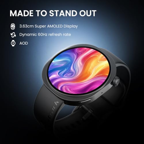 Fastrack Revoltt FR3 Pro Smartwatch with 1.43” AMOLED Display,Dynamic 60Hz Refresh,Nitrofast Charging, HRM, SpO2, Sleep,Multiple Menu Style,Functional Crown,IP68, BT Calling,24/7 Health Suite - Black