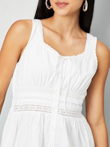 Max Women's Cotton A-Line Midi Dress (SU092D_White