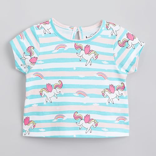 Hopscotch Girls Pink Short Sleeves 2-Pc Unicorn Cotton Short Set For Ages(3-6 Months)
